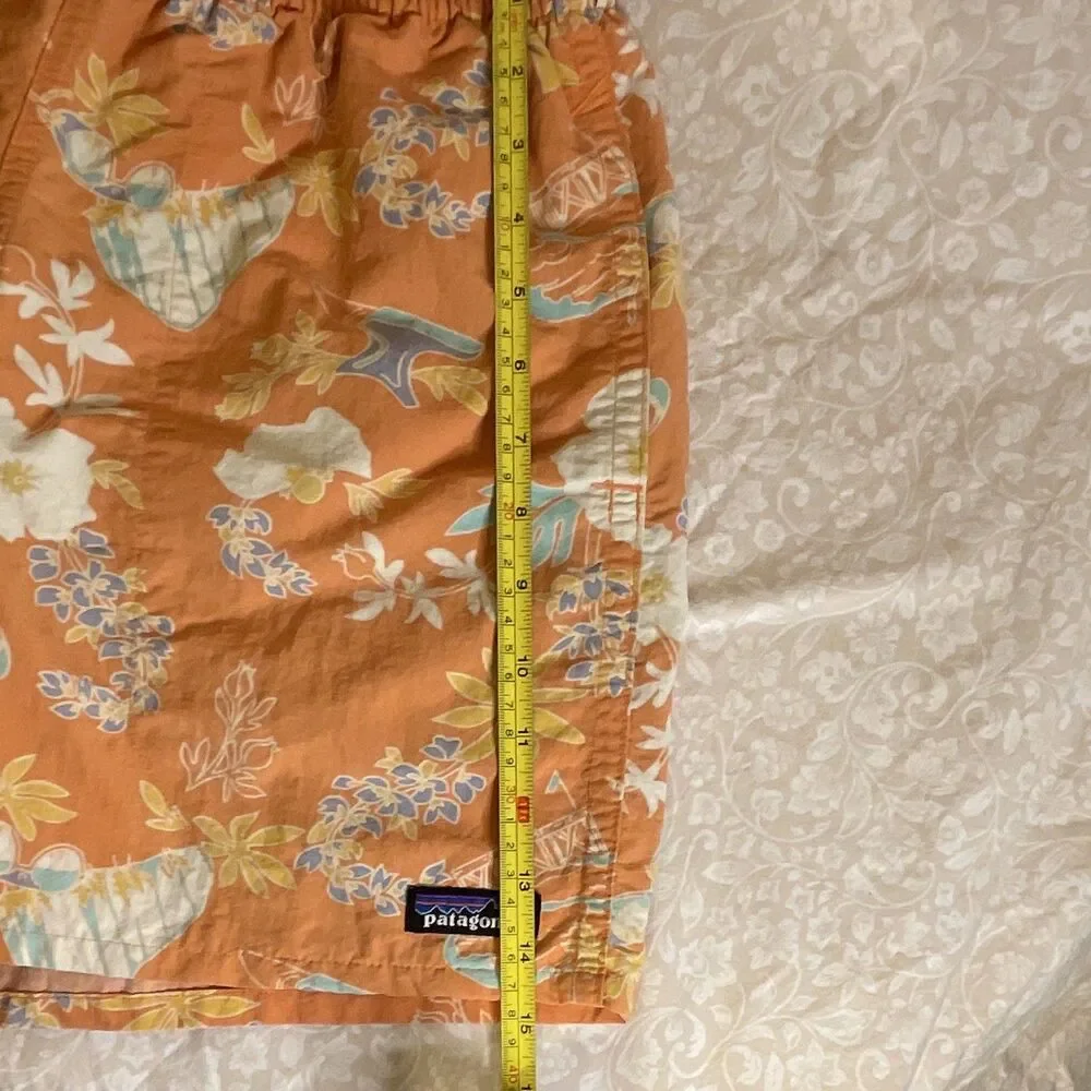 Patagonia Men's S Orange Floral Swim Shorts Mesh Lined Elastic Waist Pockets
